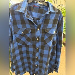 Blue and Black Buffalo Plaid Button-Up Shirt